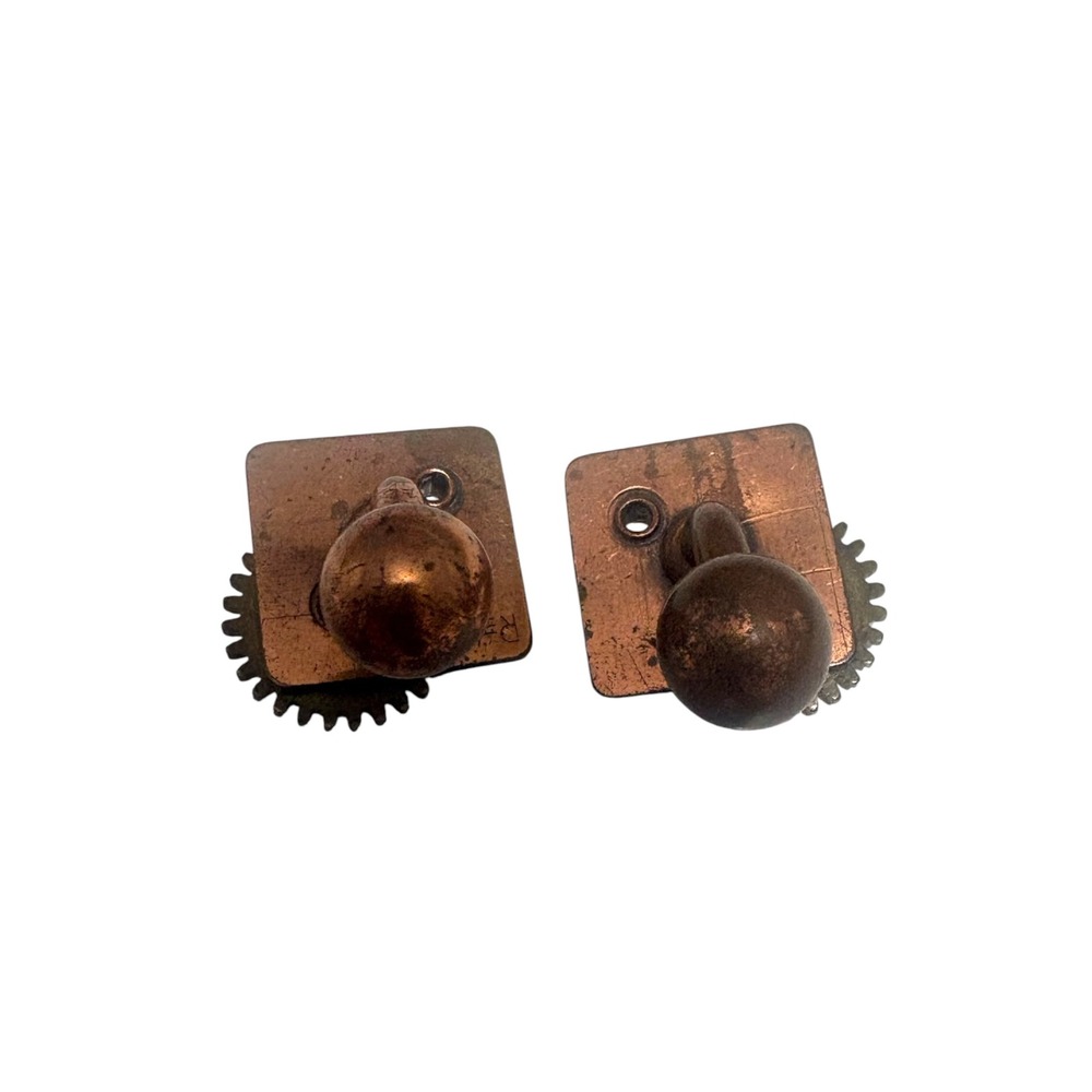 FRANK REBAJES Copper Brass Gears Modernist Cufflinks Tie Clip Set, 1950s - Picture 6 of 11
